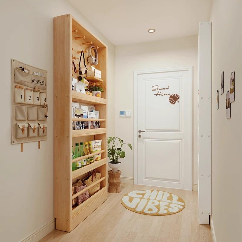 实木洞洞板置物架家用门后超薄夹缝多层展示架入户玄关壁挂收纳层