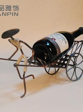 创意黄包车红酒架工艺礼品摆饰西餐厅家居装饰品摆件厨房酒柜橱窗