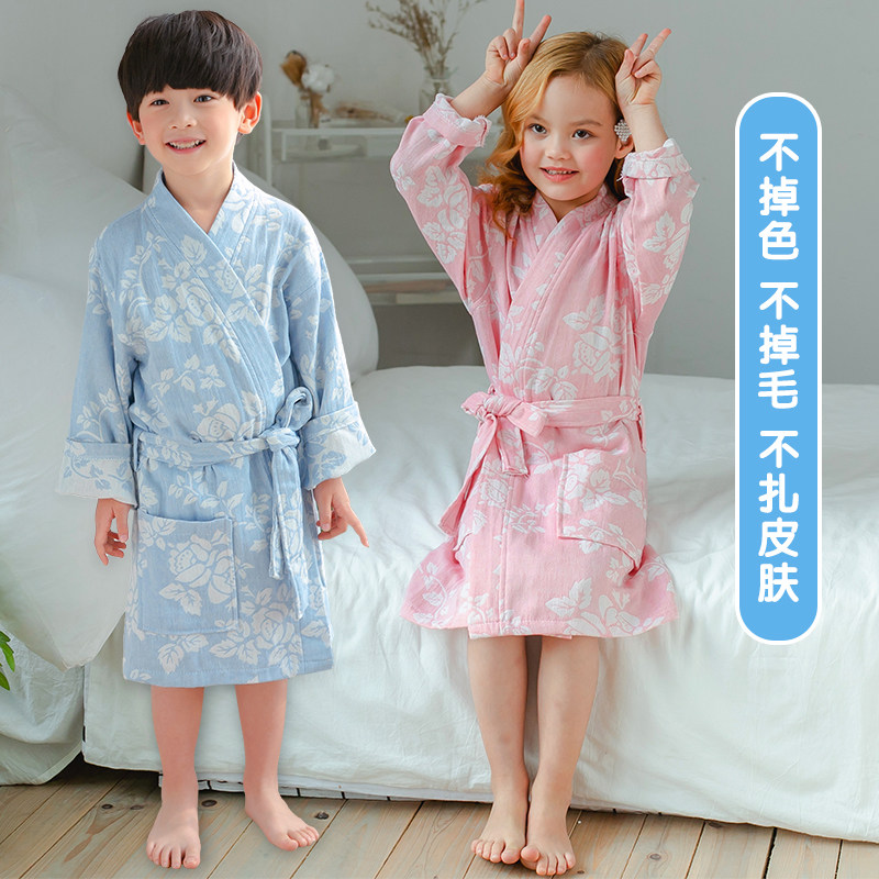 儿童浴袍纯棉六层纱布加厚男童女童游泳吸水可穿浴巾宝宝浴衣睡袍