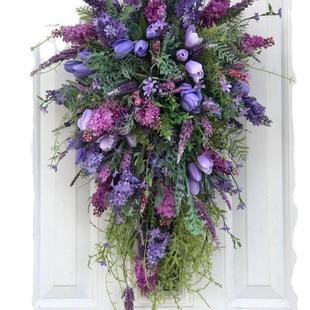 纵鸿春季 饰 紫色郁金香花环家居节庆绣球花多彩春夏花环家居装