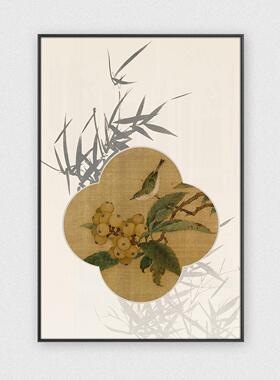 新中式玄关客厅沙发背景墙花鸟装饰画酒店餐厅茶室民宿梅花挂画