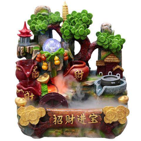新款假山流水喷泉中式家居办公室桌面树脂工艺招财可鱼缸工厂直销