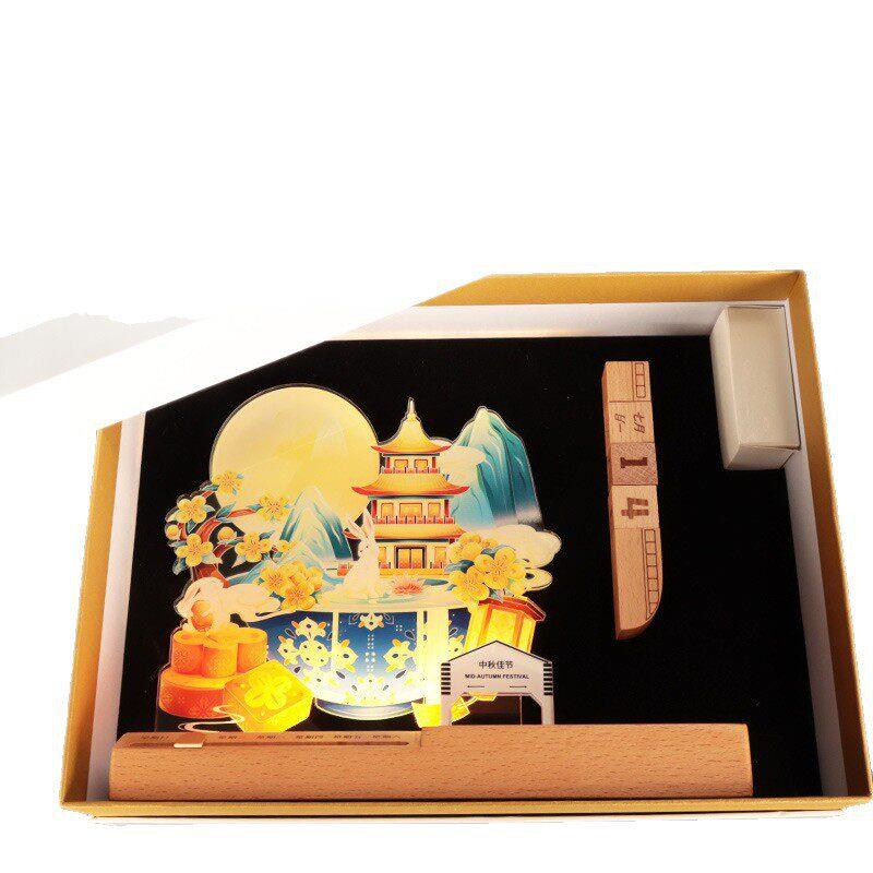 2025新款多功能礼品小夜灯翻转实木日历无线充旅游文创周年伴手礼