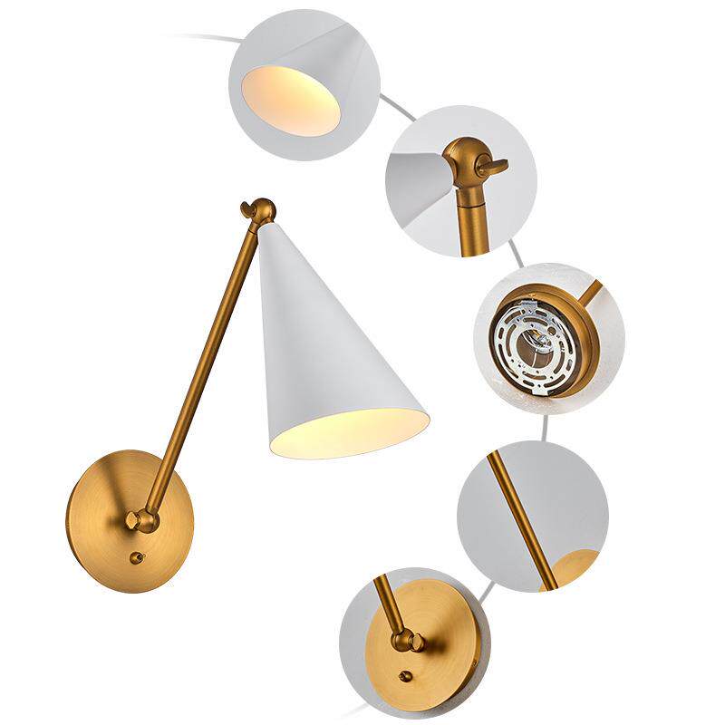 北欧卧室床头壁灯明装简约现代可调节左右摇摆客厅自带开关阅读灯