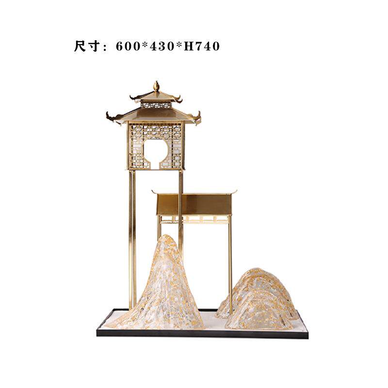 创意新中式镂空建筑模型模具树脂假山凉亭摆件样板房售楼饰品