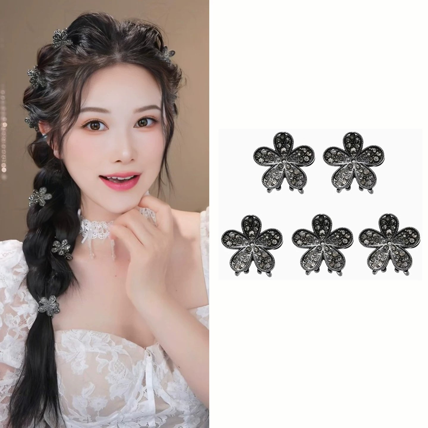 满钻五瓣花公主头侧边刘海夹