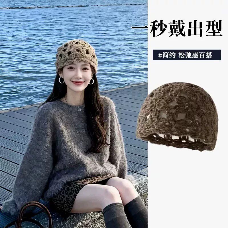 手工编织镂空包头帽气质帽子