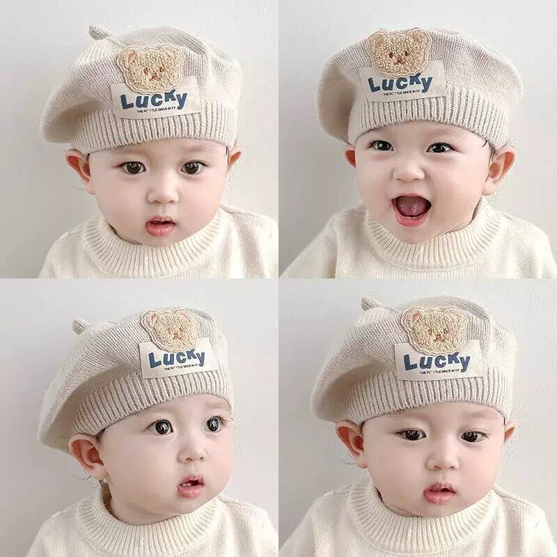 婴幼儿女宝秋冬针织贝雷帽