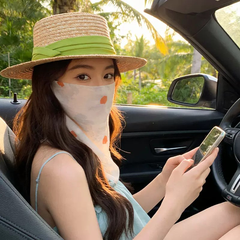 夏季碎花全脸防晒面罩女骑行