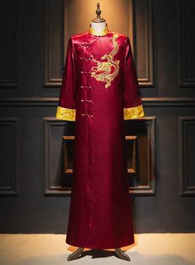 中国风婚礼主持人新郎伴郎秀和服装相声大衣中华民国长袍马褂经典