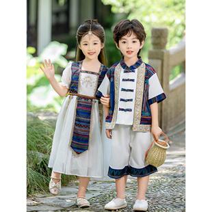 男童民族风套装唐装夏天儿童傣族服装新疆汉服女童西域风公主裙