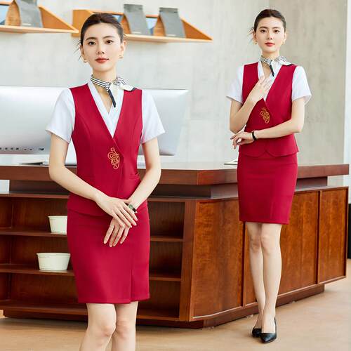 职业装马甲女坎肩夏季时尚酒店中式餐厅工作服马夹背心珠宝店套装