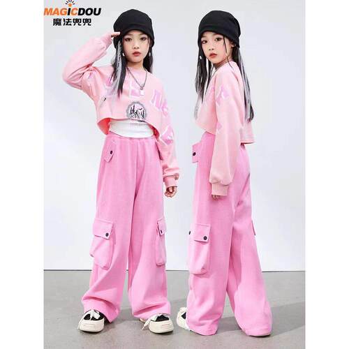 爵士舞儿童服装hiphop街舞嘻哈练功套装女童时尚露脐走秀演出服潮