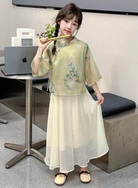 汉服女童夏天2025新款唐装古风新中式套装夏季儿童国风裙子两件套