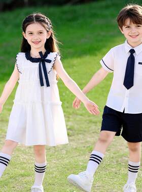 幼儿园夏季班服韩版洋装套装儿童校服小学生六一大合唱演出服装