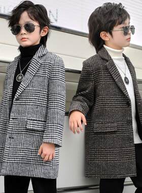 男童毛呢大衣2024冬款儿童洋气加厚呢子风衣中大童演出服休闲外套