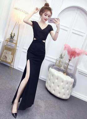 爆款夜场ktv小姐酒吧公关佳丽晚礼服长版性感桑拿技师工作服