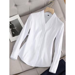 v领衬衫女长袖空姐制服春秋考公面试正装工作服高铁空乘职业衬衣