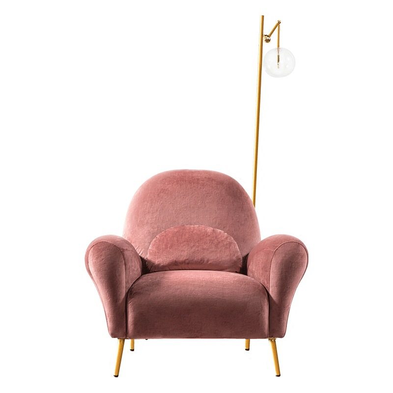 美式布艺橘粉色单人沙发轻奢休闲创意金属脚老虎凳客厅卧室单椅子