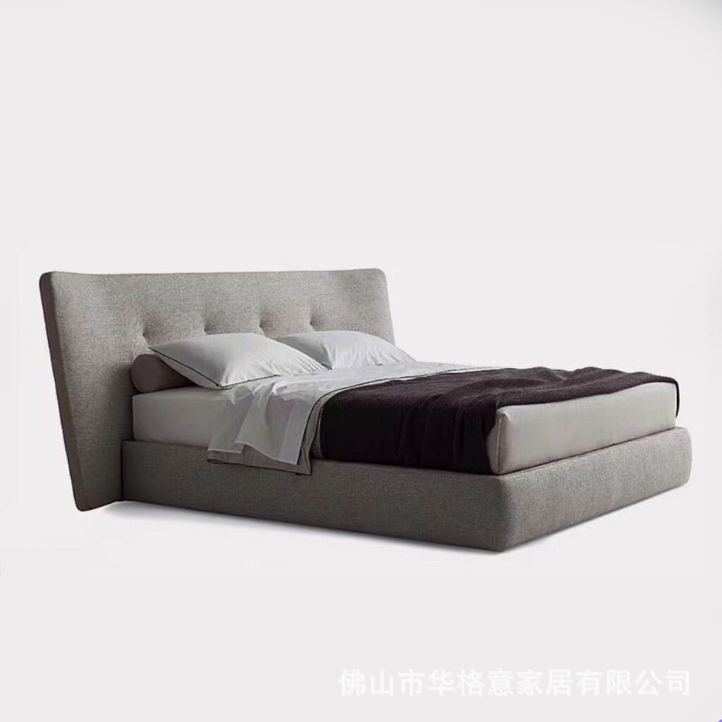 意式极简宽屏床别墅简约现代高端主卧棉麻布艺双人大床设计师款