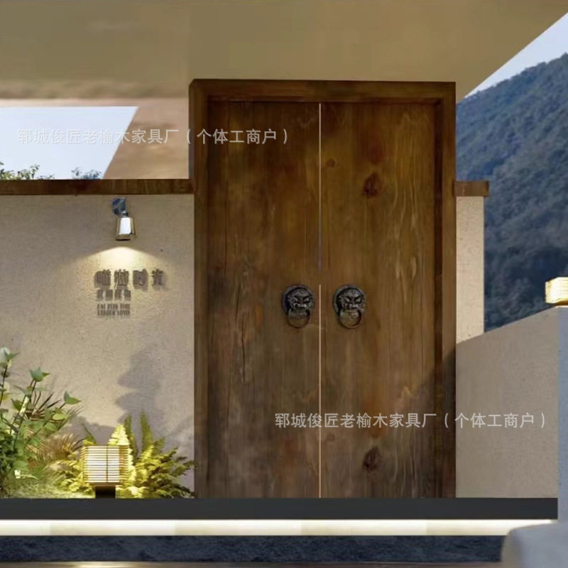 实木榆木仿古中式大门别墅进户门茶楼自建房老式门会所庭院大门
