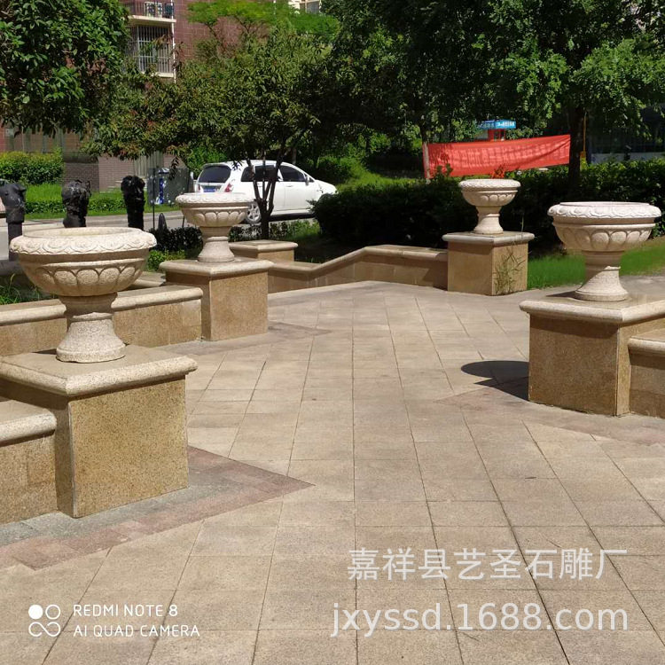 厂家批发别墅庭院欧式石雕花盆花钵 大理石景观园林石雕花盆制作