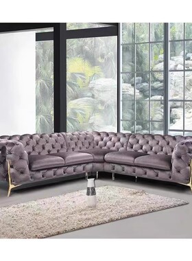 轻奢北欧软装拉扣L型转角沙发高档酒店别墅商会场KTV黑色组合沙发