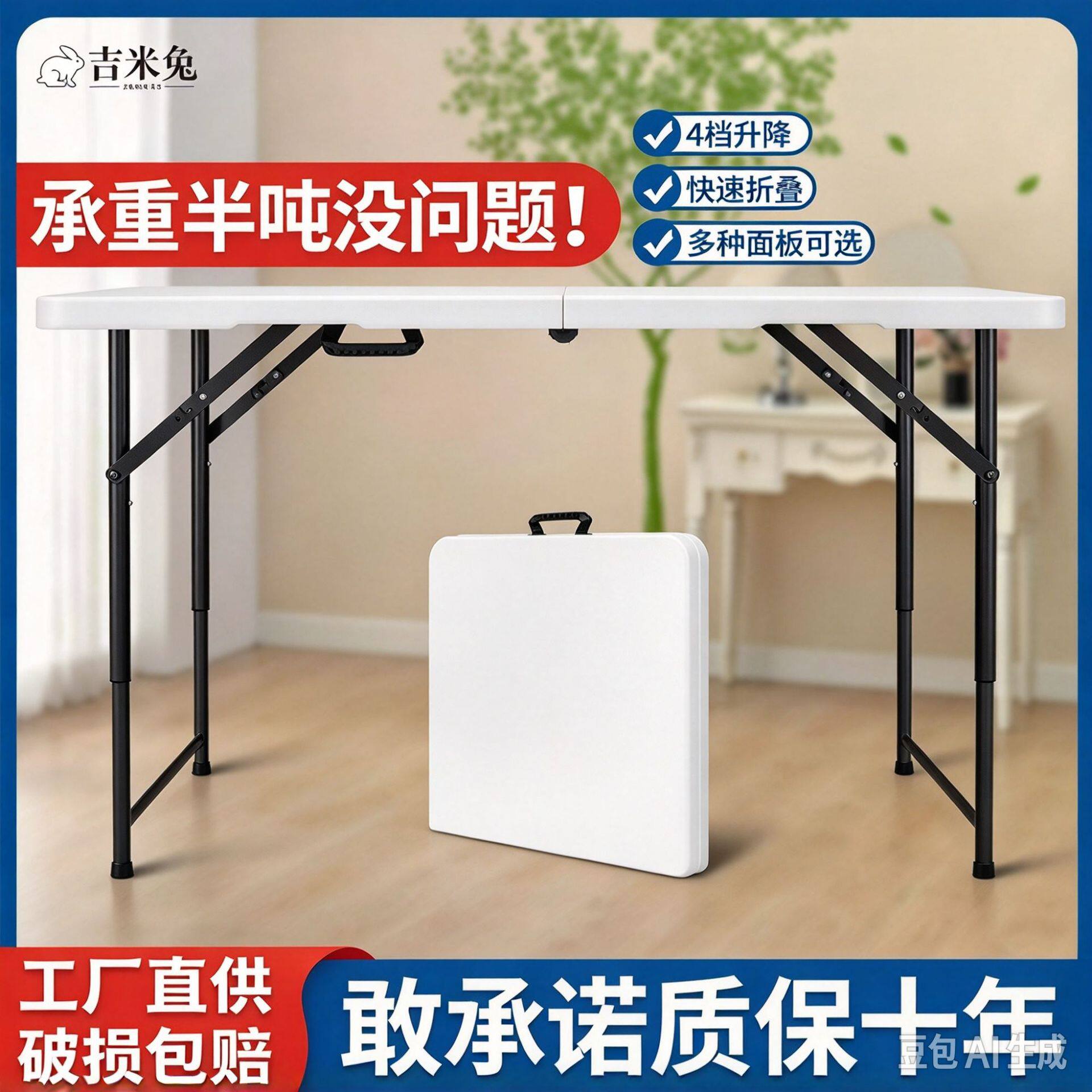 折叠桌子便携式户外夜市摆摊桌简易学习升降会议桌小户型家用餐桌