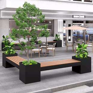户外花箱坐凳一体商业街休息凳广场花池花坛隔断种植箱铁艺花架