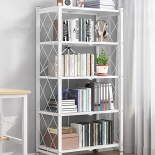 免安装可移动书架铁艺落地带轮客厅折叠置物架卧室收纳简易小书柜