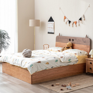 北美黑胡桃木床北欧简约日式樱桃木单人床1.5米1.2米儿童床全实木