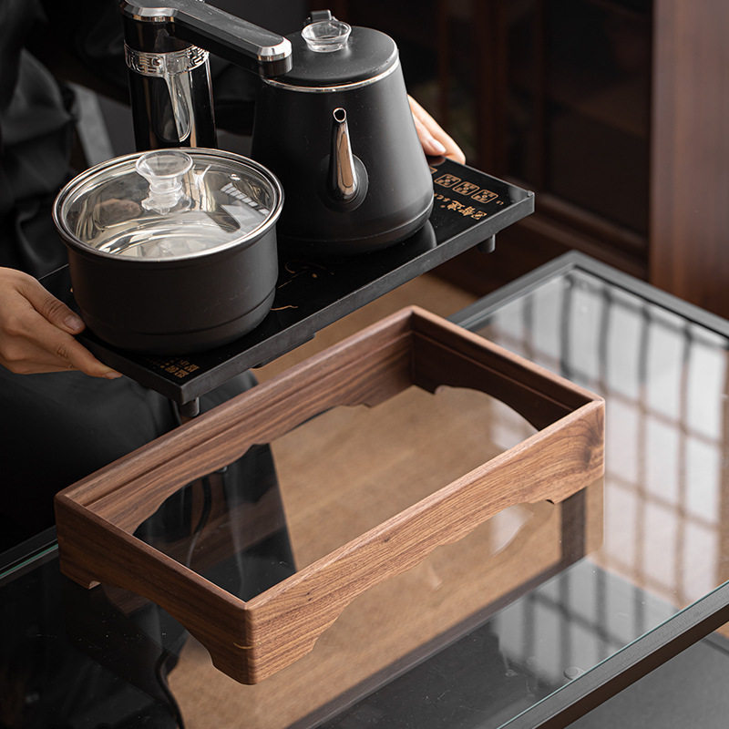 现货胡桃木色茶炉框架电茶炉实木边框书房桌面小摆件茶炉边框底座图片