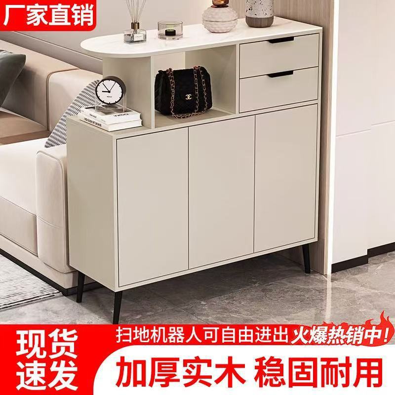 实木玄关柜鞋柜一体家用门口客厅隔断新款双面置物柜奶油风收纳柜