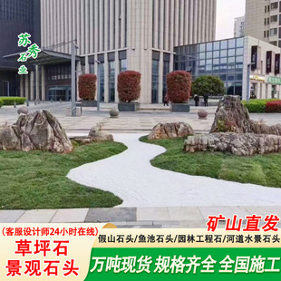 草坪造景石头公园景区广场草坪置石庭院花园石龟纹石灵璧石千层石