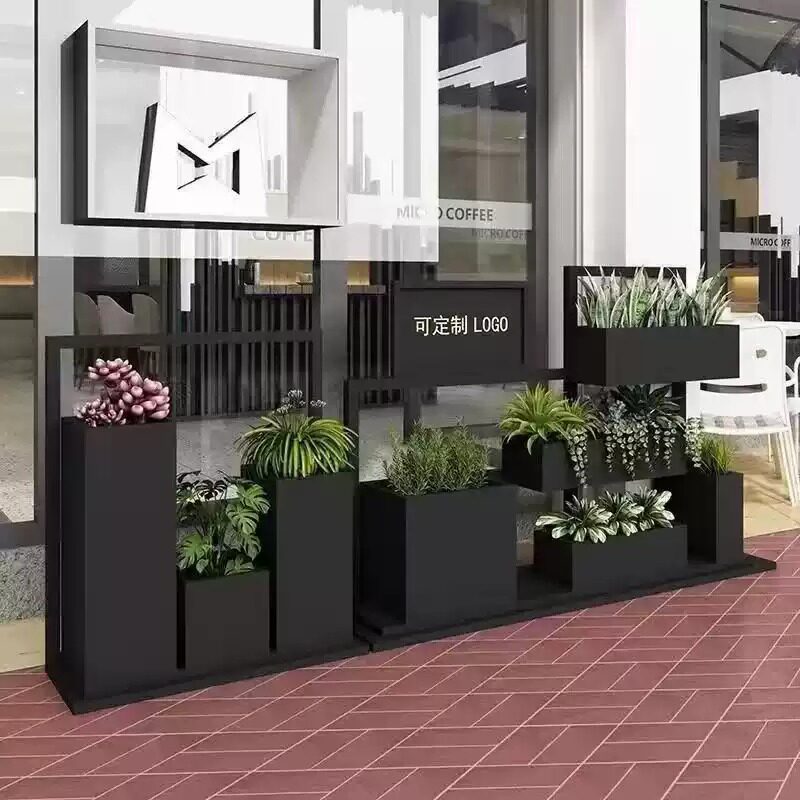 户外时尚不锈钢铁艺花箱组合长方形阳台花池广场售楼部种植箱花坛