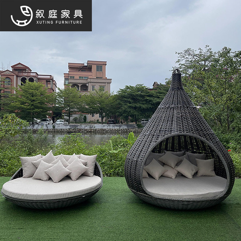 户外网红鸟巢藤编躺床沙发