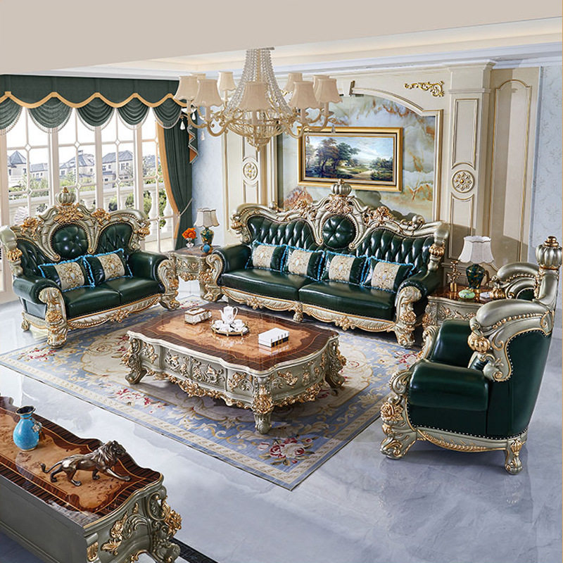 欧式皮艺沙发实木双面雕花欧式真皮沙发法式沙发别墅奢华牛皮沙发