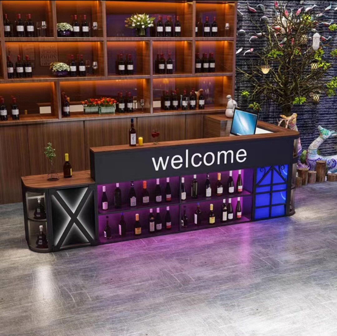 工业风收银台店铺餐厅前台接待台多功能酒吧台挂吊柜酒架复古壁挂