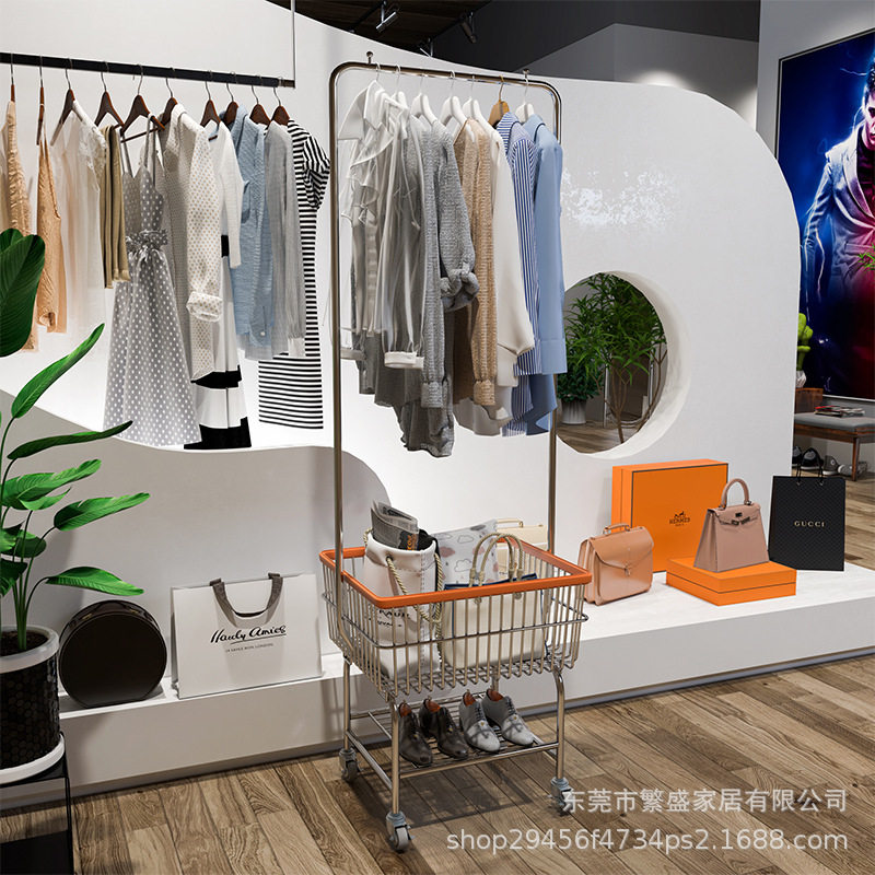 衣服货架卧室落地服装店展示架ins移动篮子推车挂衣架收纳ins风