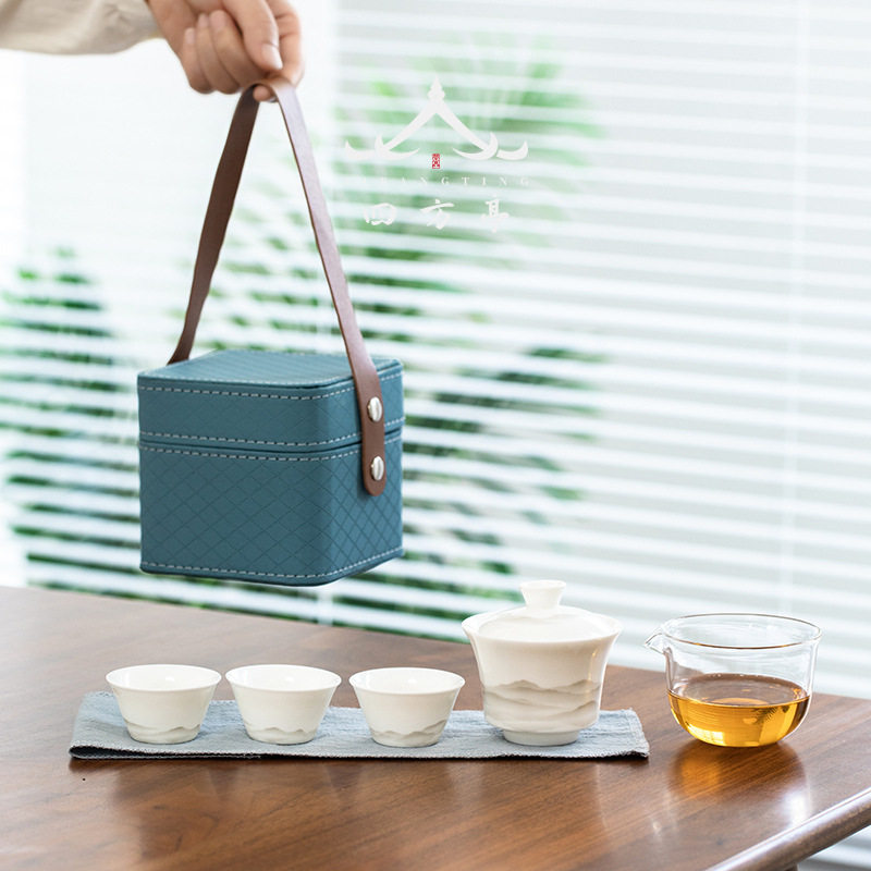 旅行茶具套装陶瓷便携式简约日式盖碗一杯快客杯二杯车载小套茶杯
