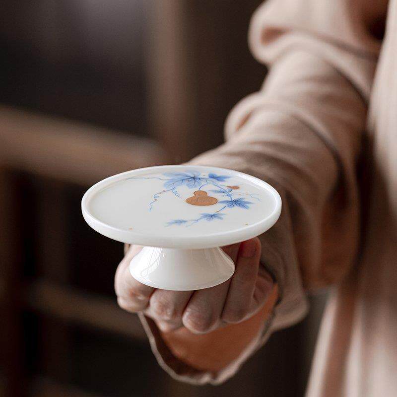 冰种手绘盖置陶瓷高脚紫砂茶壶盖碗盖托盘中式茶杯垫茶具茶道配件