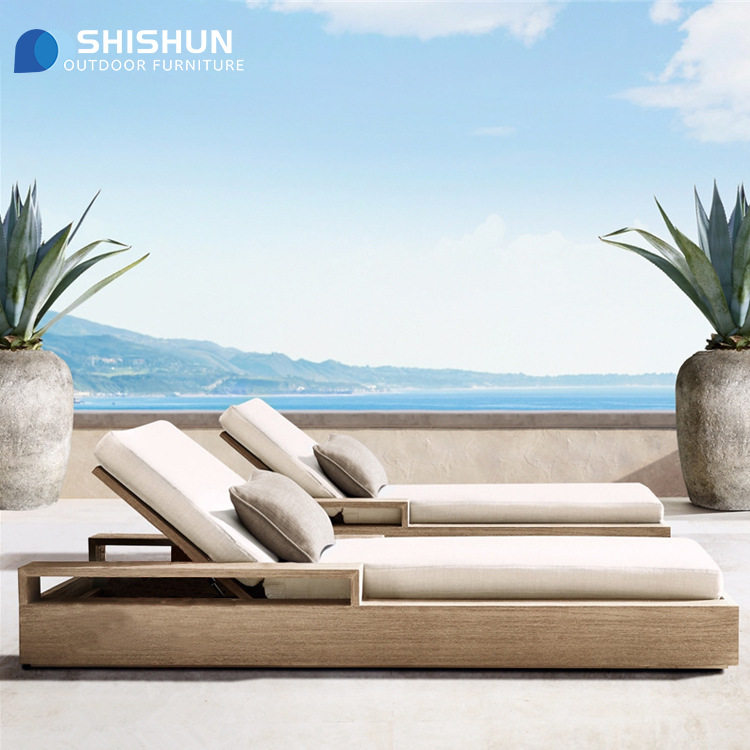 柚木躺床泳池民宿露台实木躺椅沙滩花园防水防晒酒店设计师沙发床