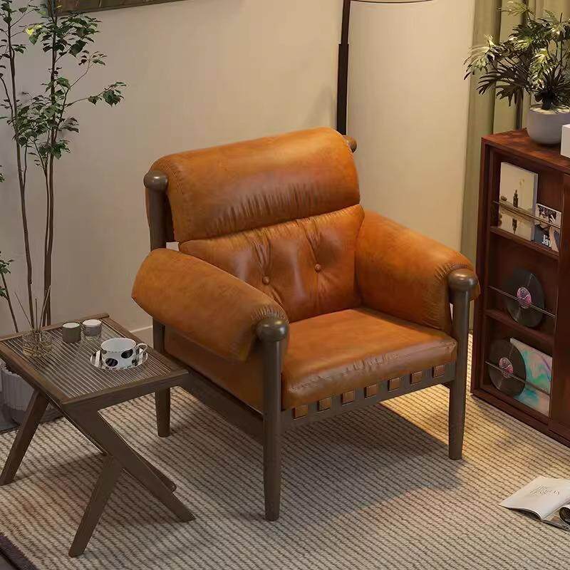 国王单人沙发椅客厅中古风皮沙发椅子阳台休闲懒人椅实木躺椅