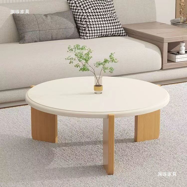 实木圆形茶几客厅家用奶油宅寂风小户型北欧桌子现代极简约边角几
