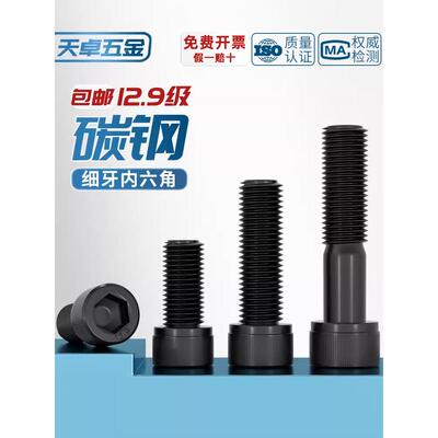12.9级细牙内六角螺丝螺栓MM6M8M10M12M14M16M20*0.75*1*1.25*1.5
