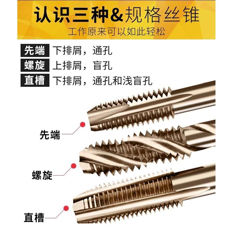 不锈钢机用丝锥丝攻攻牙攻丝钻头含钴丝锥攻丝钻头丝攻套丝神器