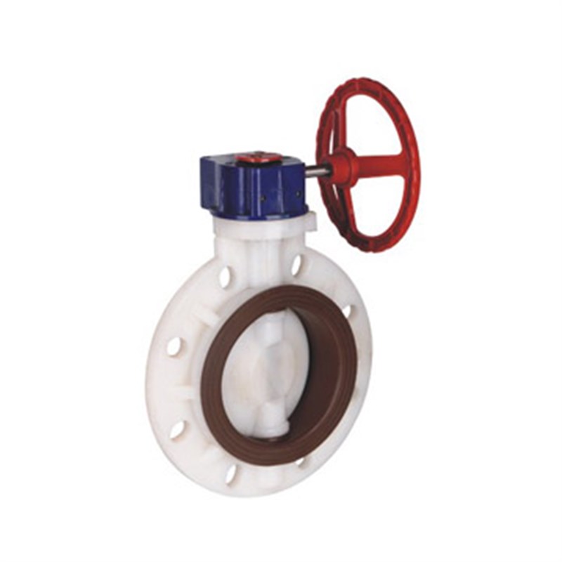 PVDF整套蝶阀D371X-10F 化工强酸强碱耐腐蚀塑料涡轮蝶阀