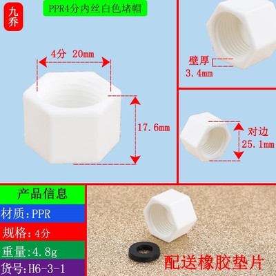 4分20密封垫片外丝n堵头堵帽带橡胶不用带扳手ppr缠生料带水管配