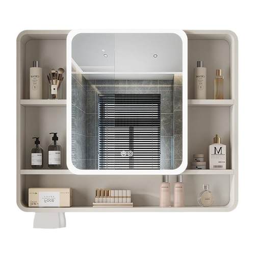 简约铝合金浴室镜柜挂墙式带抽纸智能镜面卫生间储物收纳柜镜圆角