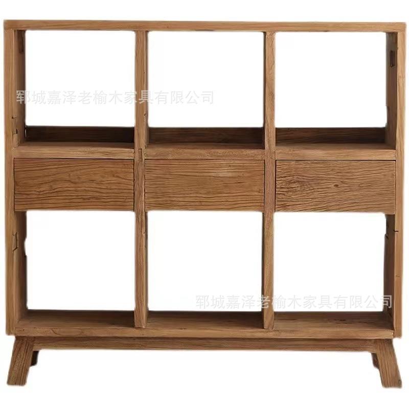 老榆木博古架子实木书架红酒老榆木家具摆件收纳柜家用博古展示架